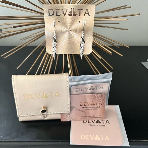 DEVATA Sterling Silver & 18K Gold‎ Black Spinel Animal Print Drop Earrings, NWT - Picture 16 of 16